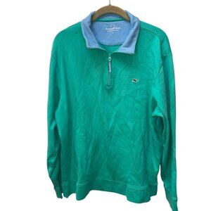 Vineyard Vines blue green soft jersey knit half zip sweatshirt top L